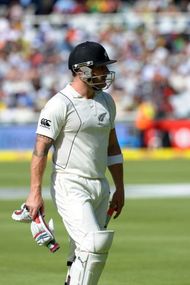 New Zealand captain Brendon McCullum walks off after being dismissed at Newlands in Cape Town on January 3, 2013
